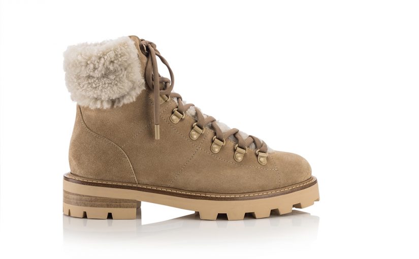 Stucco Suede Hiking Boots with Natural Shearling Collar