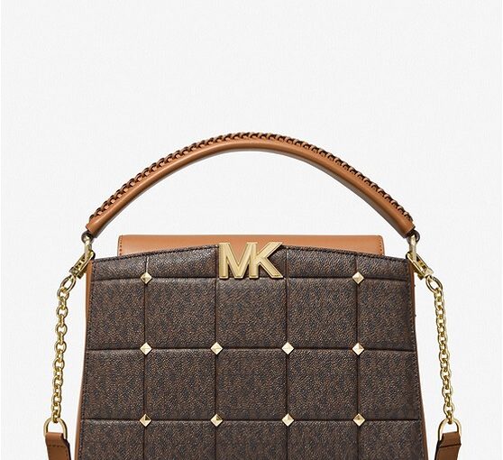 Karlie Medium Studded Quilted Logo Satchel