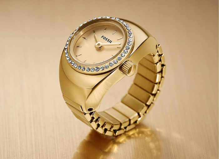 Watch Ring Two-Hand Gold-Tone Stainless Steel