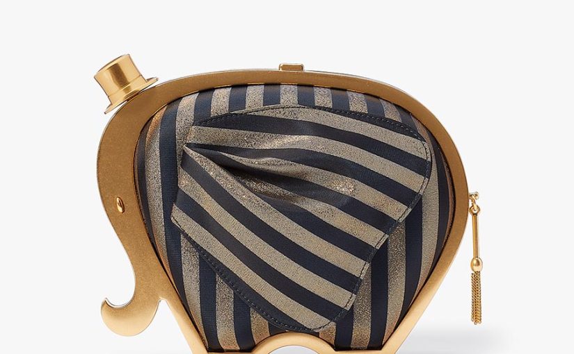 Ellie Striped 3D Elephant Metallic Clutch in Black Multi