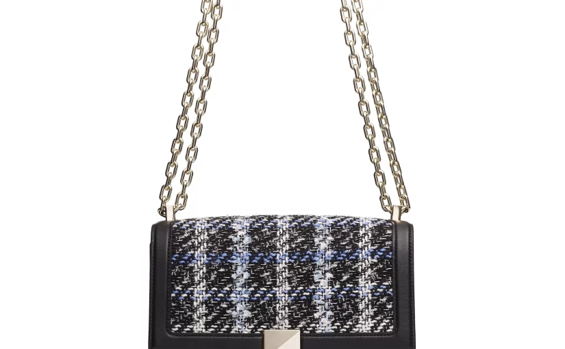 Deco Houndstooth Chenille Chain Shoulder Bag in Black Multi