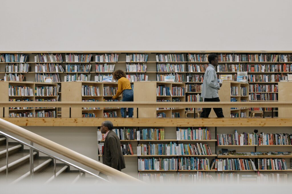 People browsing in a modern library